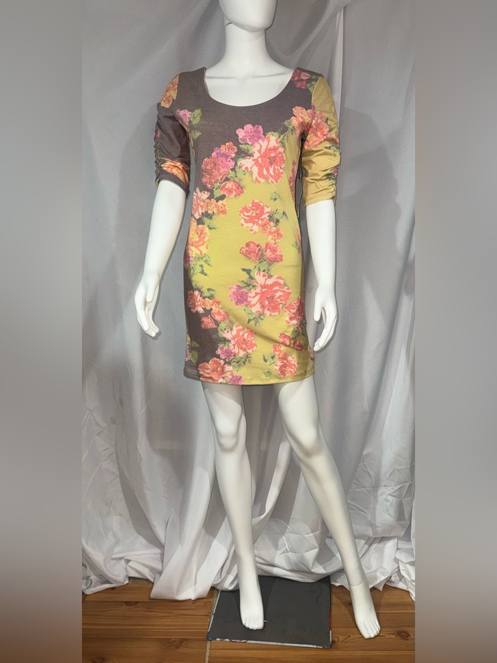 Billabong Yellow and Floral Scoop-Neck Mini Dress